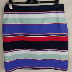 Talbots blue black red green stripe lined pencil skirt sz 14 New Cotton …